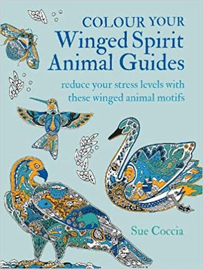 Blue colouring book with winged spirit animal designs