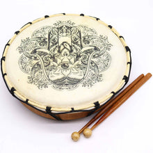 Load image into Gallery viewer, Shamanic Drum with Two Sticks Hamsa Decoration - 30cm Diameter
