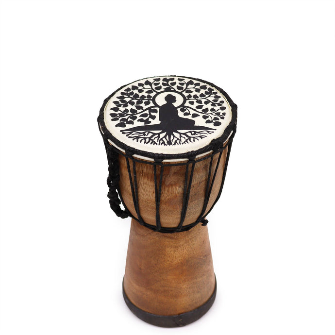 Wide Top Djembe Drum Featuring Buddha Decoration - 25cm Diameter