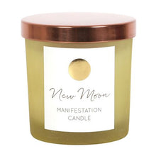 Load image into Gallery viewer, New Moon Wild Orange Manifestation Candle with Clear Quartz crystal
