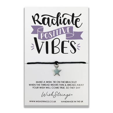 White card with wish strings bracelet small silver star - radiate positive vibes