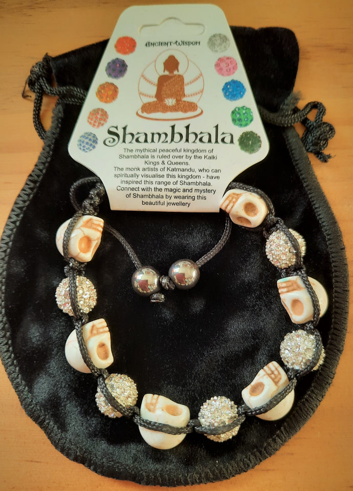 silver sparkle & skulls Shambhala bracelet